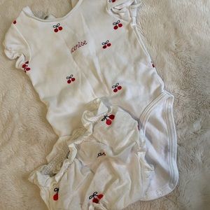Jacadi Paris Cherry onesie and linen bloomers